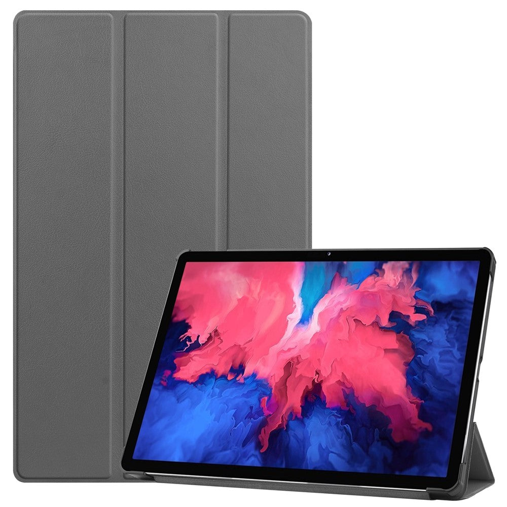 Tri-fold Leather Stand Tablet Case for Lenovo Tab P11 TB-J606F - Grey