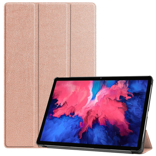 Tri-fold Leather Stand Tablet Case for Lenovo Tab P11 TB-J606F - Rose Gold