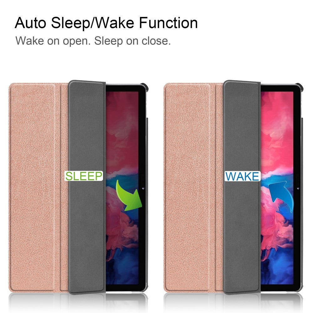 Tri-fold Leather Stand Tablet Case for Lenovo Tab P11 TB-J606F - Rose Gold