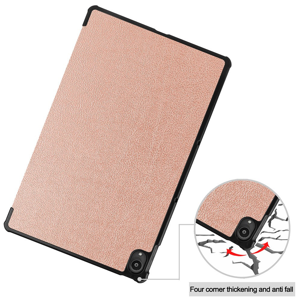 Tri-fold Leather Stand Tablet Case for Lenovo Tab P11 TB-J606F - Rose Gold