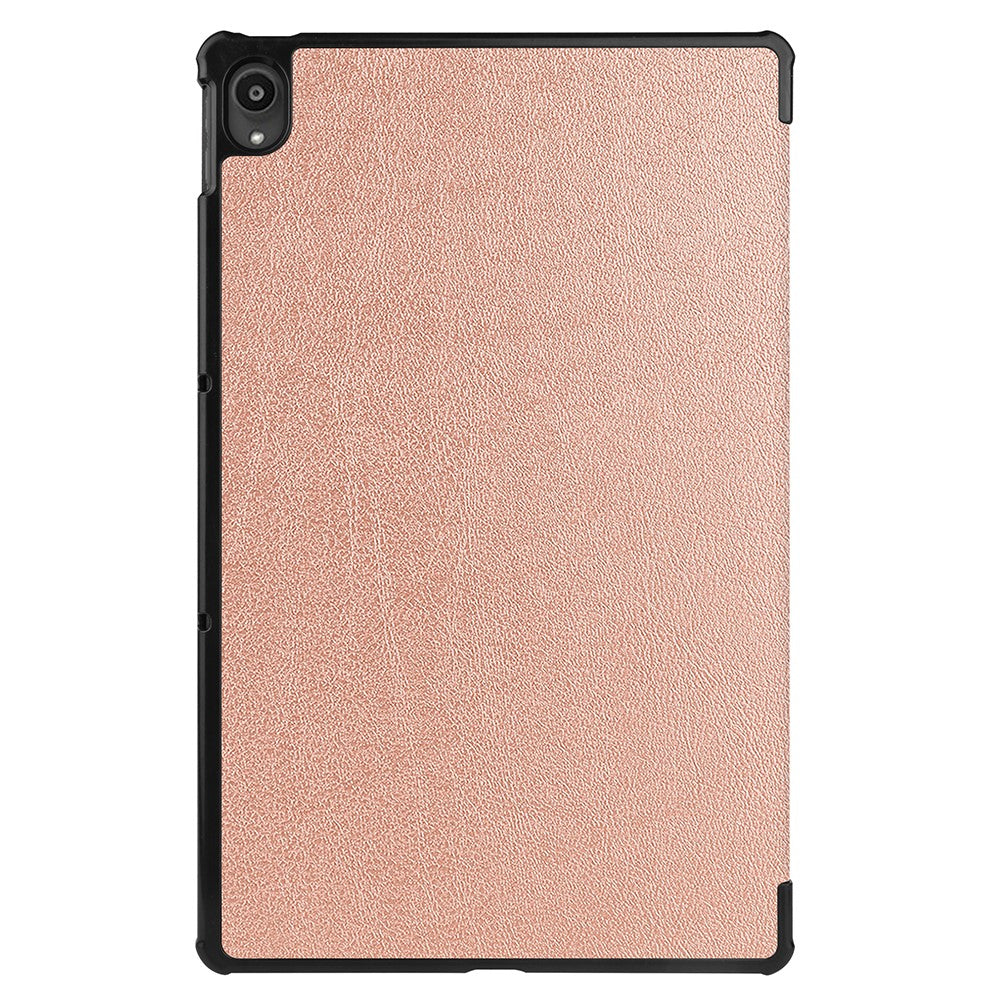 Tri-fold Leather Stand Tablet Case for Lenovo Tab P11 TB-J606F - Rose Gold