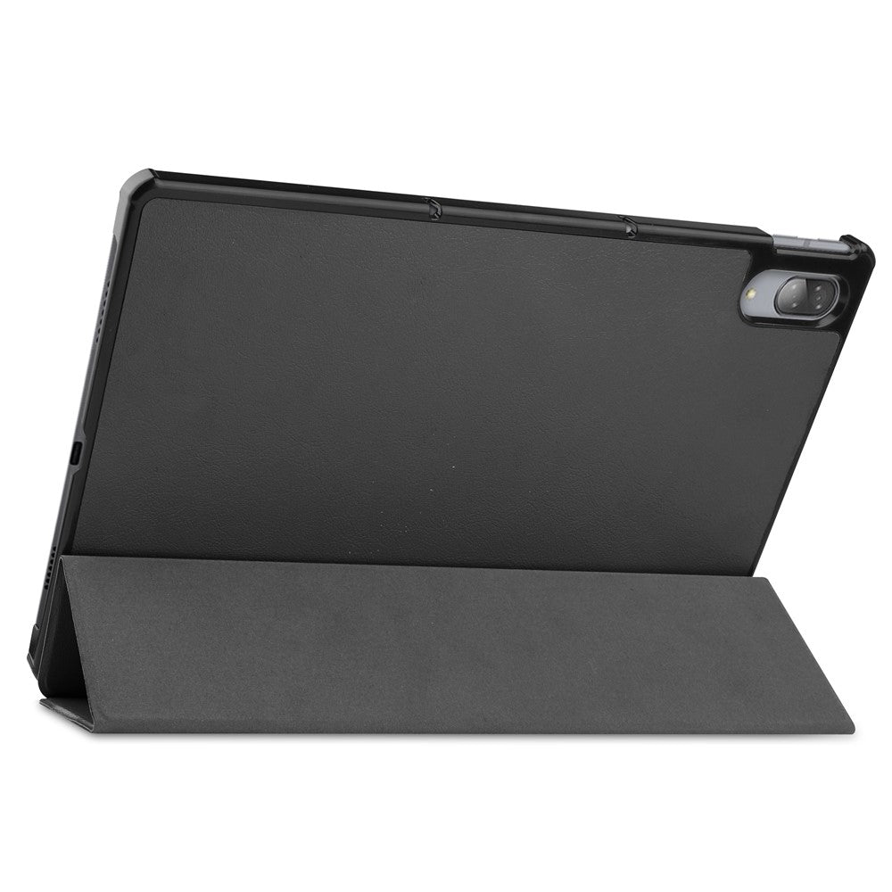 Stable Tri-fold Stand Leather Stand Tablet Case for Lenovo Tab P11 Pro TB-J706F - Black