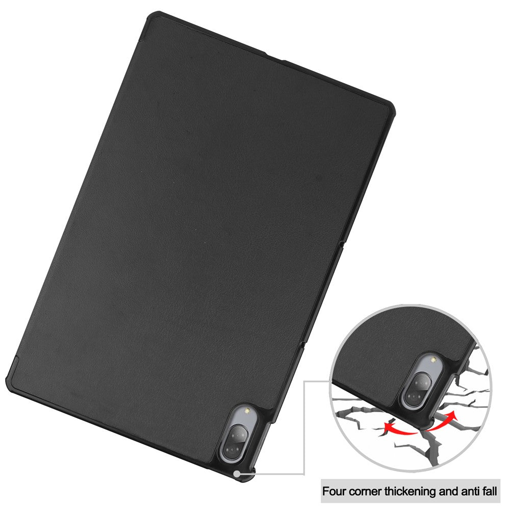Stable Tri-fold Stand Leather Stand Tablet Case for Lenovo Tab P11 Pro TB-J706F - Black