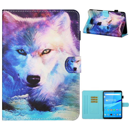 Pattern Printing Card Holder Leather Tablet Casing for Lenovo Tab M10 Plus X606F - Wolf