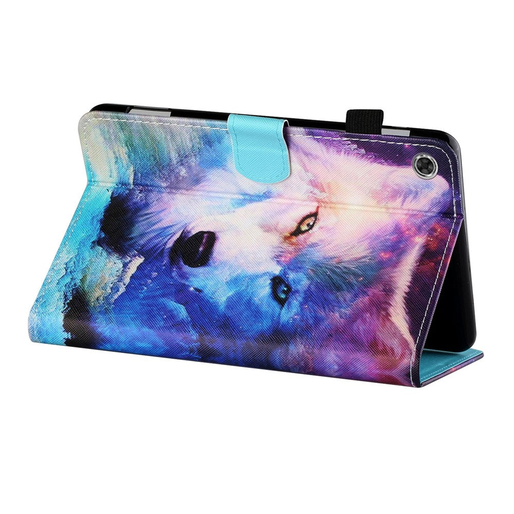 Pattern Printing Card Holder Leather Tablet Casing for Lenovo Tab M10 Plus X606F - Wolf
