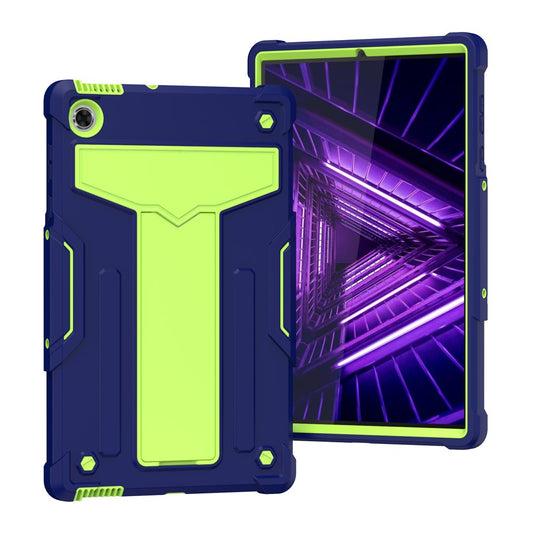PC Silicone Tablet Cover for Lenovo Tab M10 Plus/TB-X606F Foldable T-shaped Kickstand Shell - Dark Blue/Green