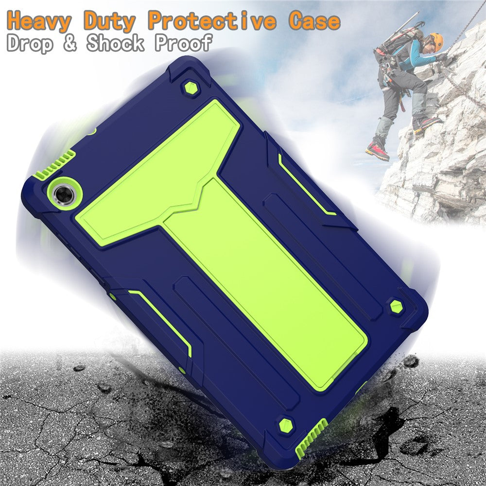PC Silicone Tablet Cover for Lenovo Tab M10 Plus/TB-X606F Foldable T-shaped Kickstand Shell - Dark Blue/Green