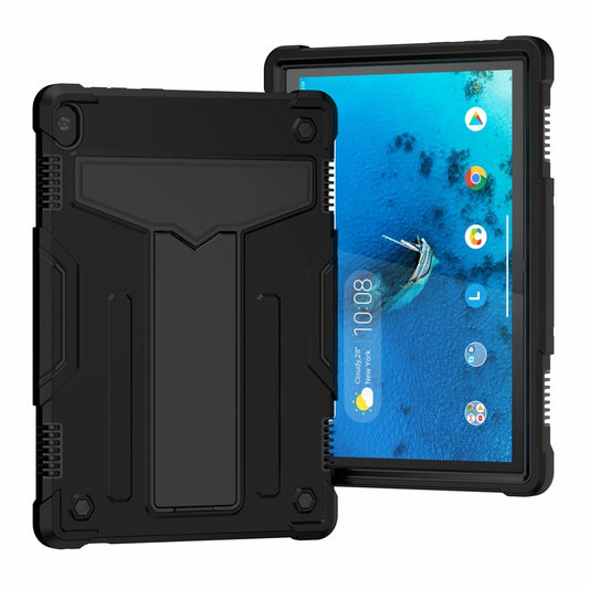 Shock Absorption Silicone + PC Tablet Hybrid Case with Folding Kickstand for Lenovo Tab M10 TB-X605F/X505 - All Black