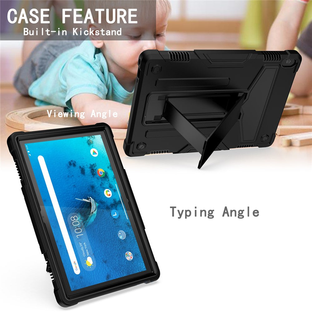 Shock Absorption Silicone + PC Tablet Hybrid Case with Folding Kickstand for Lenovo Tab M10 TB-X605F/X505 - All Black
