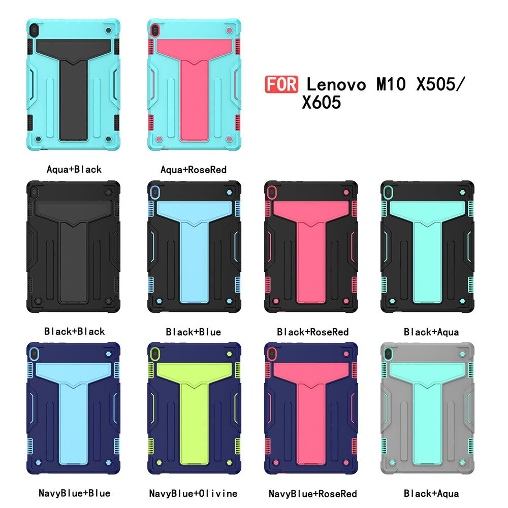 Shock Absorption Silicone + PC Tablet Hybrid Case with Folding Kickstand for Lenovo Tab M10 TB-X605F/X505 - All Black