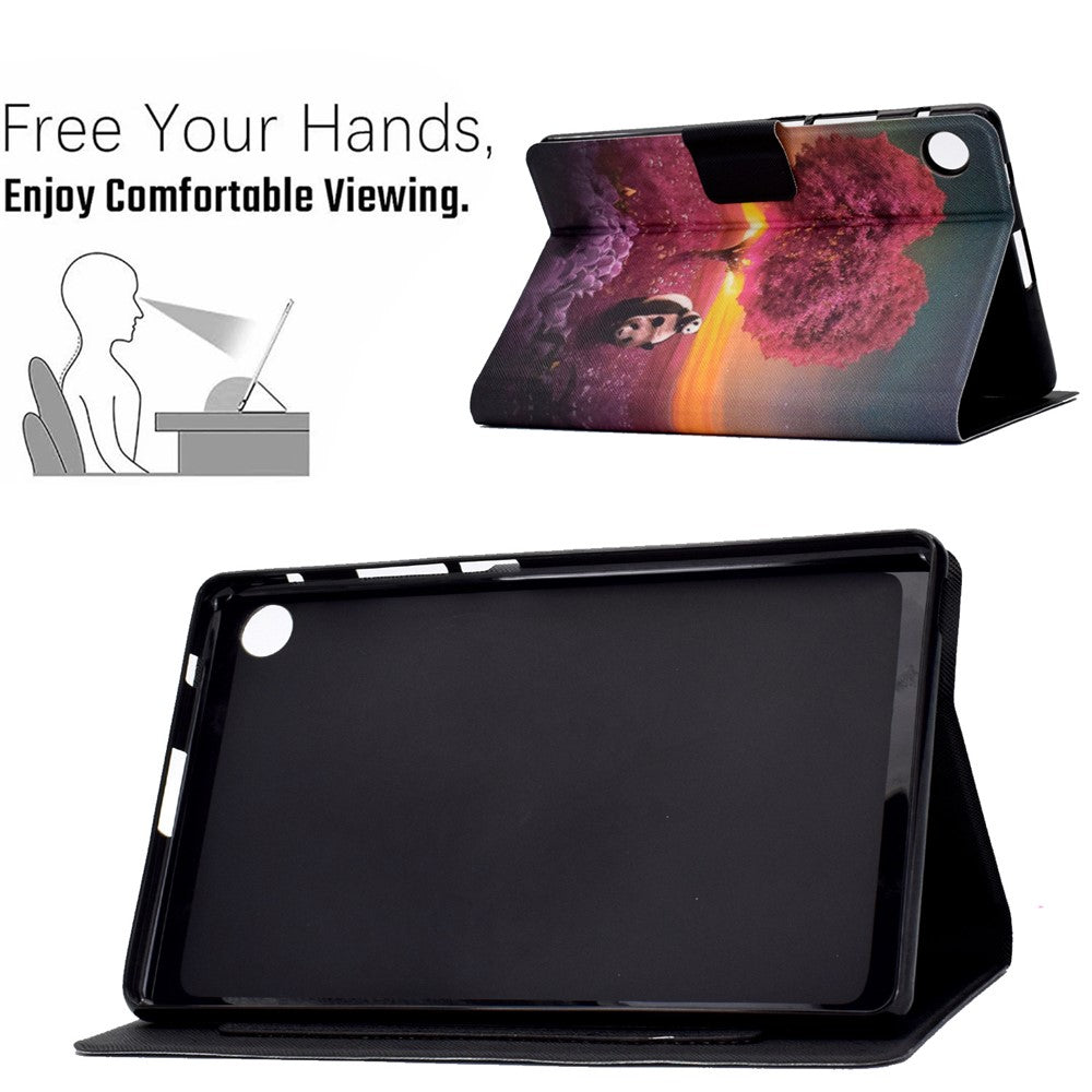 TPU + PU Leather Pattern Printing Tablet Case for Lenovo Tab M10 Plus - Pandas and Tree