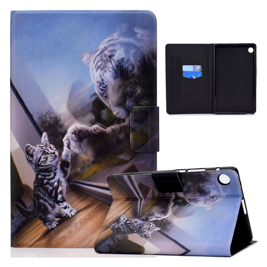 TPU + PU Leather Pattern Printing Tablet Case for Lenovo Tab M10 Plus - Cat and Tiger