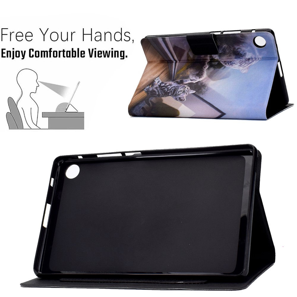 TPU + PU Leather Pattern Printing Tablet Case for Lenovo Tab M10 Plus - Cat and Tiger