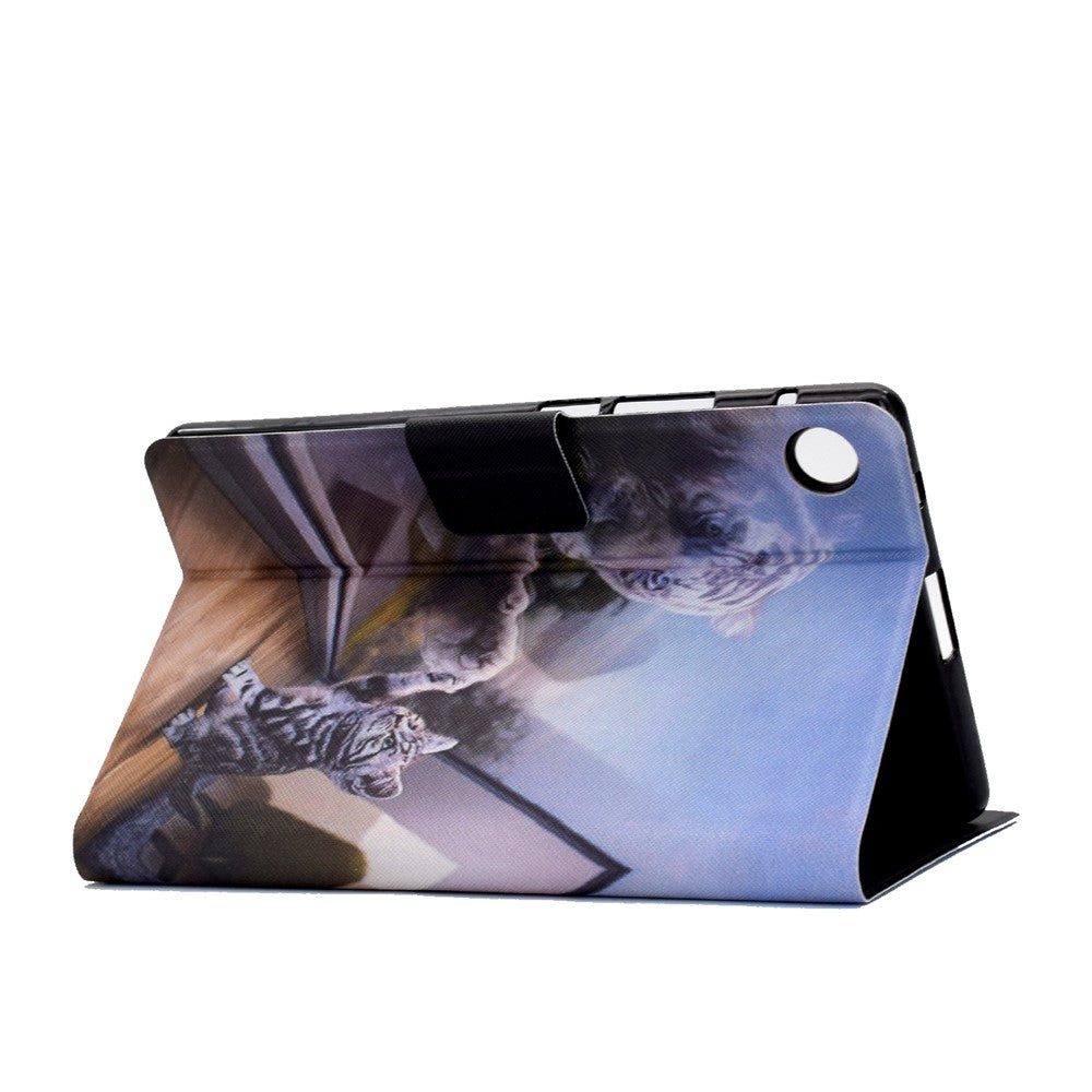 TPU + PU Leather Pattern Printing Tablet Case for Lenovo Tab M10 Plus - Cat and Tiger