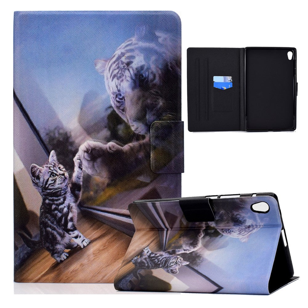 TPU + PU Leather Pattern Printing Card Holder Tablet Case for Lenovo Tab M10 HD Gen 2 X306X - Cat and Tiger