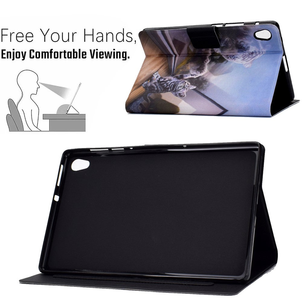 TPU + PU Leather Pattern Printing Card Holder Tablet Case for Lenovo Tab M10 HD Gen 2 X306X - Cat and Tiger