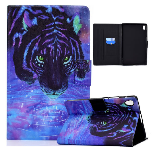 TPU + PU Leather Pattern Printing Card Holder Tablet Case for Lenovo Tab M10 HD Gen 2 X306X - Tiger