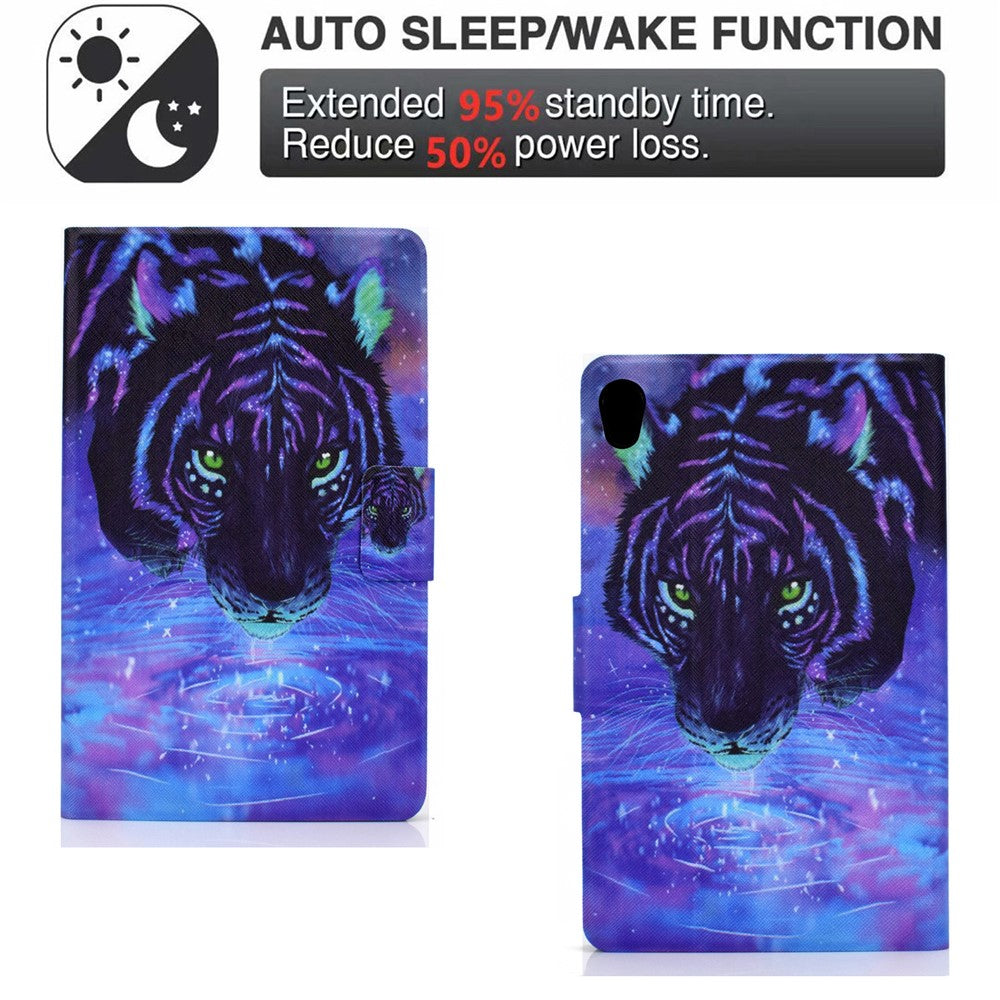 TPU + PU Leather Pattern Printing Card Holder Tablet Case for Lenovo Tab M10 HD Gen 2 X306X - Tiger