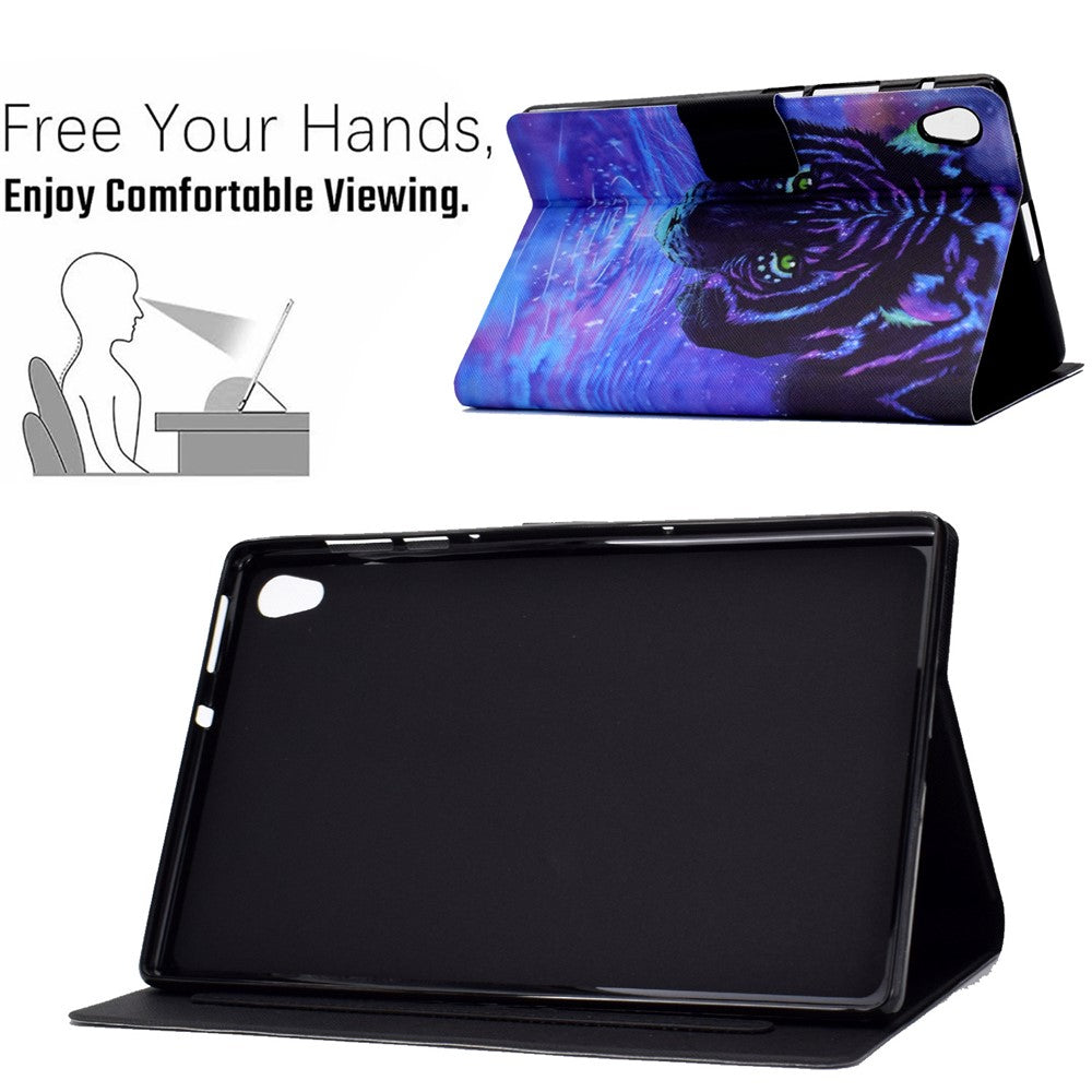 TPU + PU Leather Pattern Printing Card Holder Tablet Case for Lenovo Tab M10 HD Gen 2 X306X - Tiger