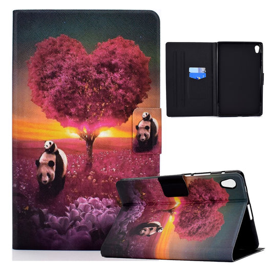 TPU + PU Leather Pattern Printing Card Holder Tablet Case for Lenovo Tab M10 HD Gen 2 X306X - Pandas and Tree