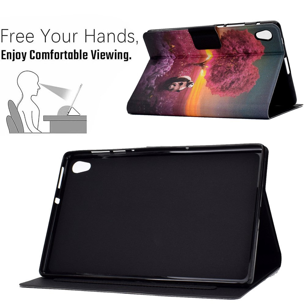 TPU + PU Leather Pattern Printing Card Holder Tablet Case for Lenovo Tab M10 HD Gen 2 X306X - Pandas and Tree