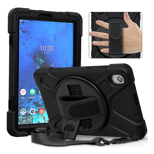 PC and Silicone Tablet Case + Shoulder Strap + Hand Band + 360° Swivel Kickstand for Lenovo Tab M8 2020 - Black