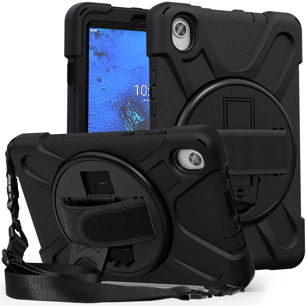 PC and Silicone Tablet Case + Shoulder Strap + Hand Band + 360° Swivel Kickstand for Lenovo Tab M8 2020 - Black