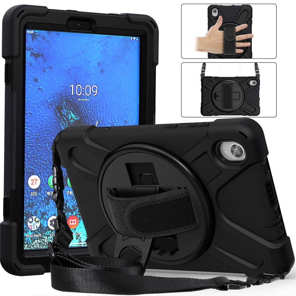 PC and Silicone Tablet Case + Shoulder Strap + Hand Band + 360° Swivel Kickstand for Lenovo Tab M8 2020 - Black