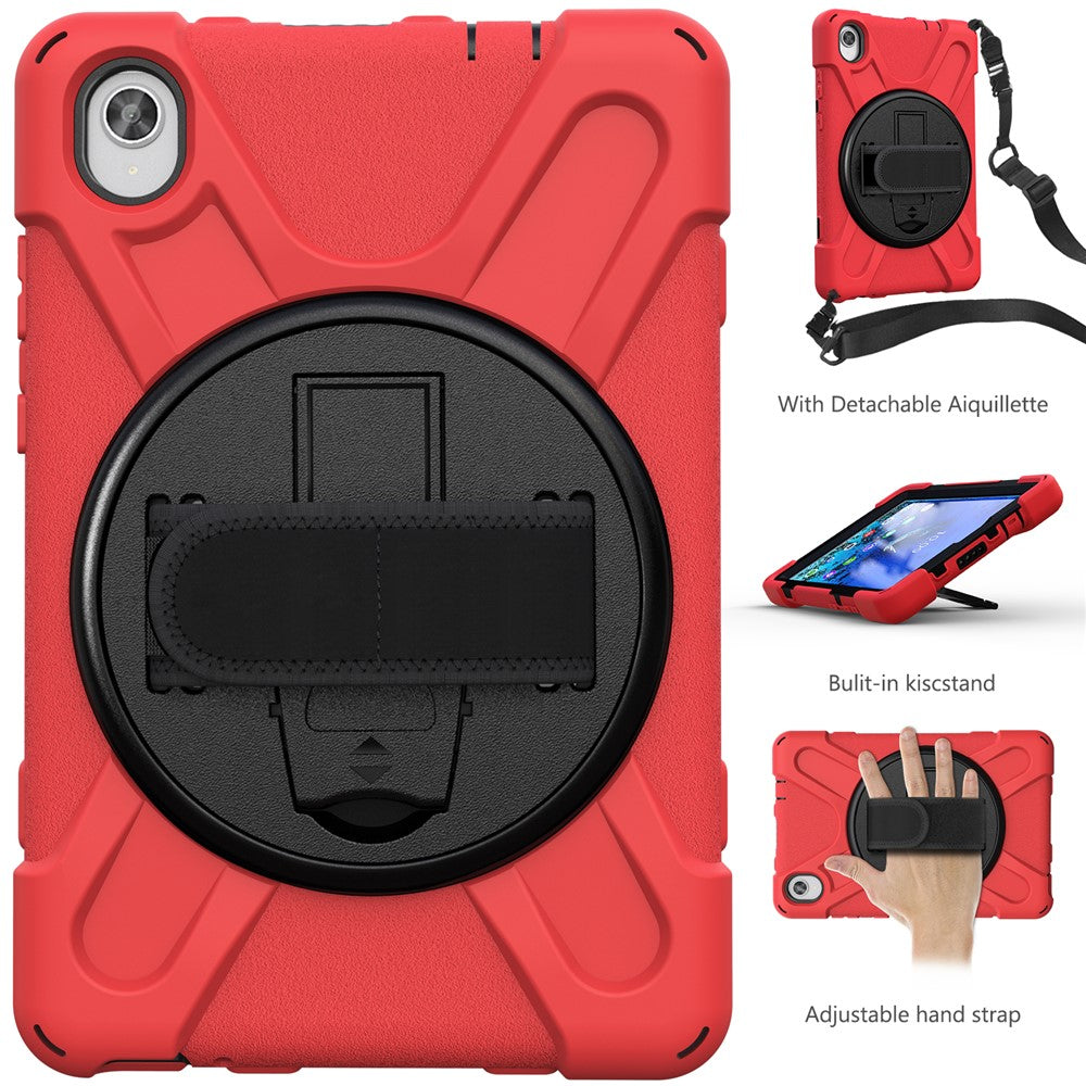 PC and Silicone Tablet Case + Shoulder Strap + Hand Band + 360° Swivel Kickstand for Lenovo Tab M8 2020 - Red