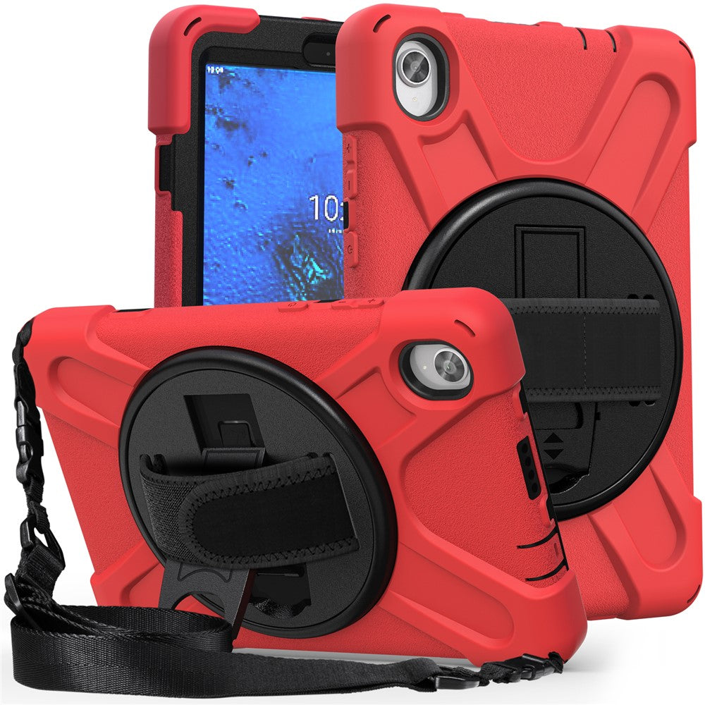 PC and Silicone Tablet Case + Shoulder Strap + Hand Band + 360° Swivel Kickstand for Lenovo Tab M8 2020 - Red