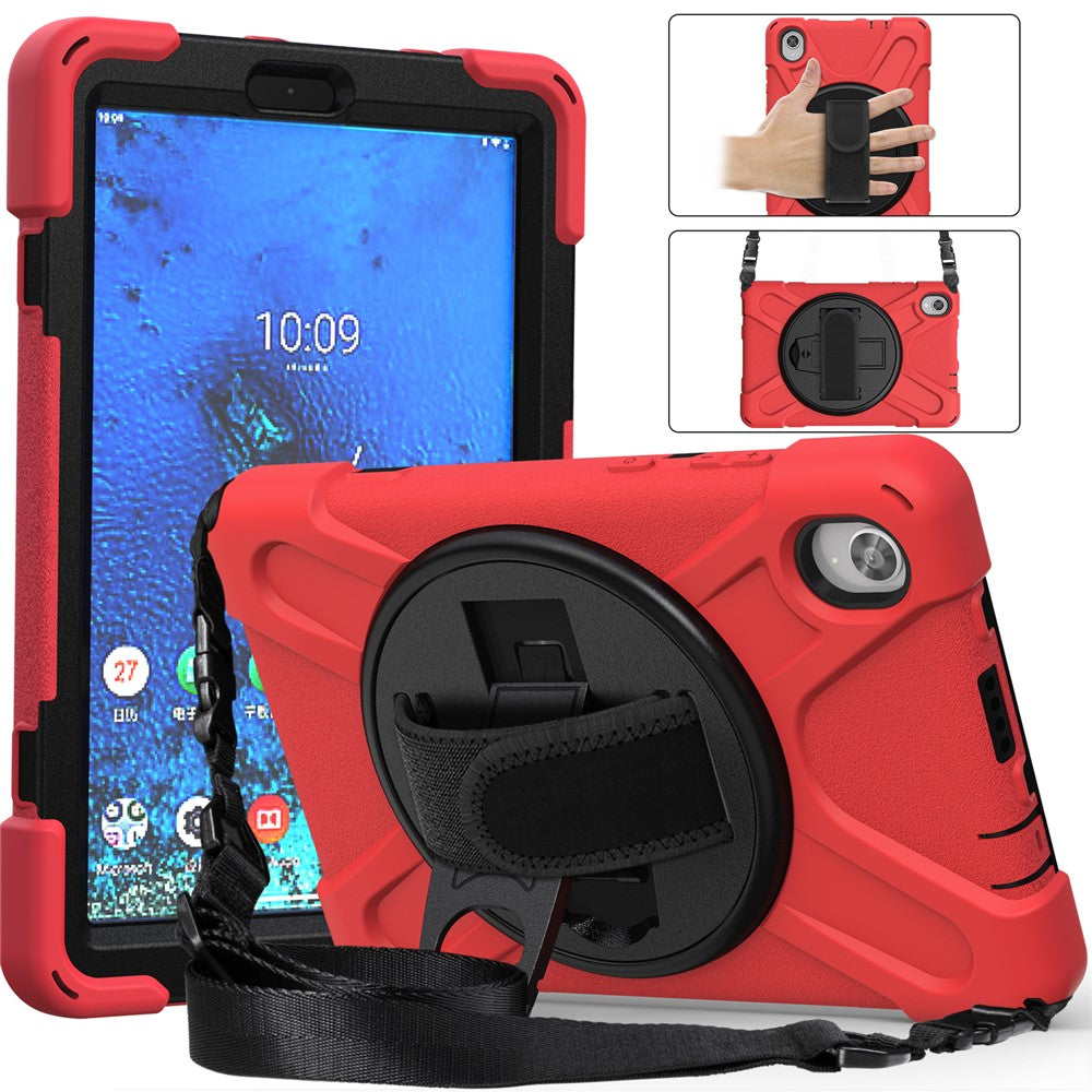 PC and Silicone Tablet Case + Shoulder Strap + Hand Band + 360° Swivel Kickstand for Lenovo Tab M8 2020 - Red