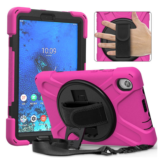 PC and Silicone Tablet Case + Shoulder Strap + Hand Band + 360° Swivel Kickstand for Lenovo Tab M8 2020 - Rose