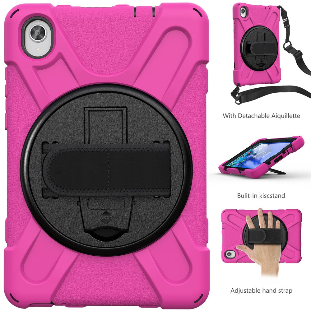 PC and Silicone Tablet Case + Shoulder Strap + Hand Band + 360° Swivel Kickstand for Lenovo Tab M8 2020 - Rose