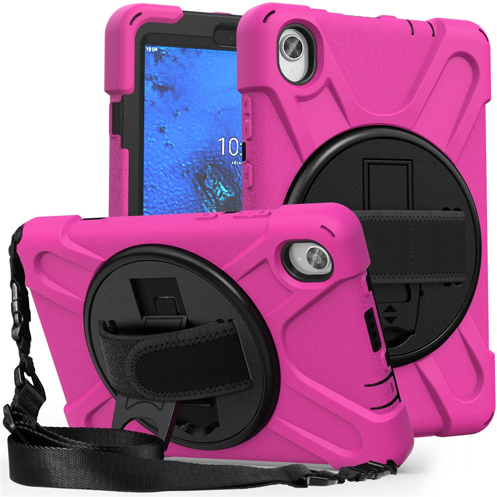 PC and Silicone Tablet Case + Shoulder Strap + Hand Band + 360° Swivel Kickstand for Lenovo Tab M8 2020 - Rose