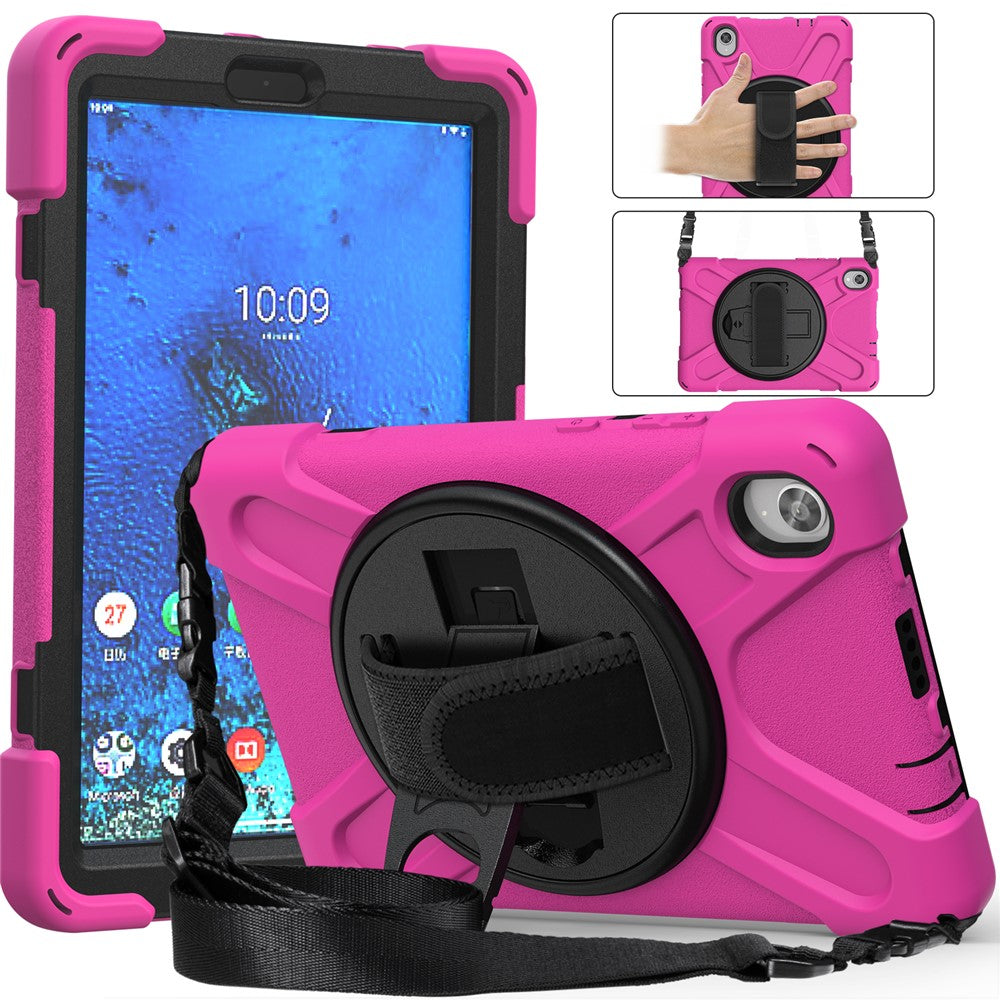 PC and Silicone Tablet Case + Shoulder Strap + Hand Band + 360° Swivel Kickstand for Lenovo Tab M8 2020 - Rose