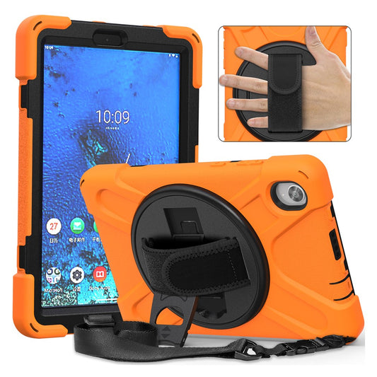 PC and Silicone Tablet Case + Shoulder Strap + Hand Band + 360° Swivel Kickstand for Lenovo Tab M8 2020 - Orange