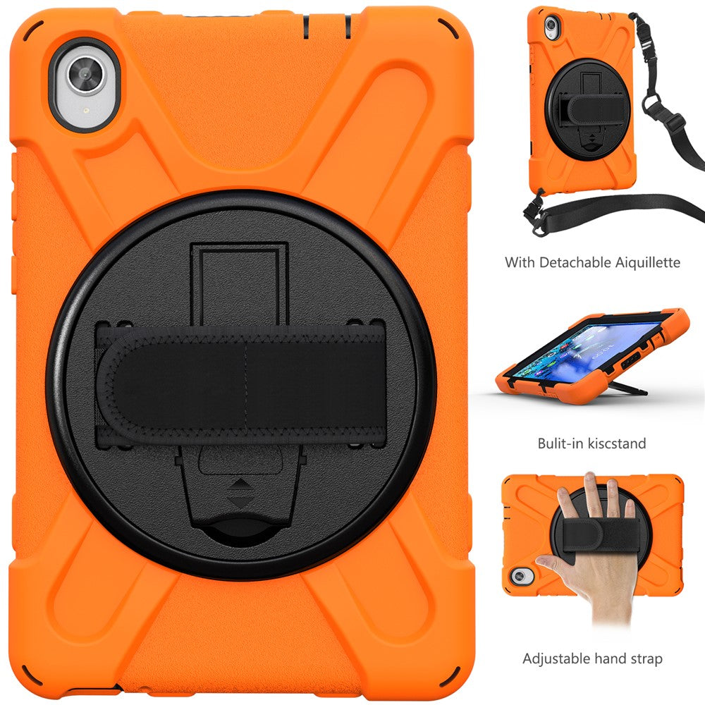 PC and Silicone Tablet Case + Shoulder Strap + Hand Band + 360° Swivel Kickstand for Lenovo Tab M8 2020 - Orange