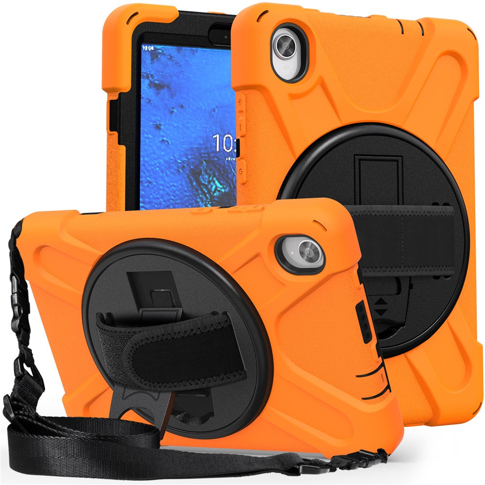 PC and Silicone Tablet Case + Shoulder Strap + Hand Band + 360° Swivel Kickstand for Lenovo Tab M8 2020 - Orange