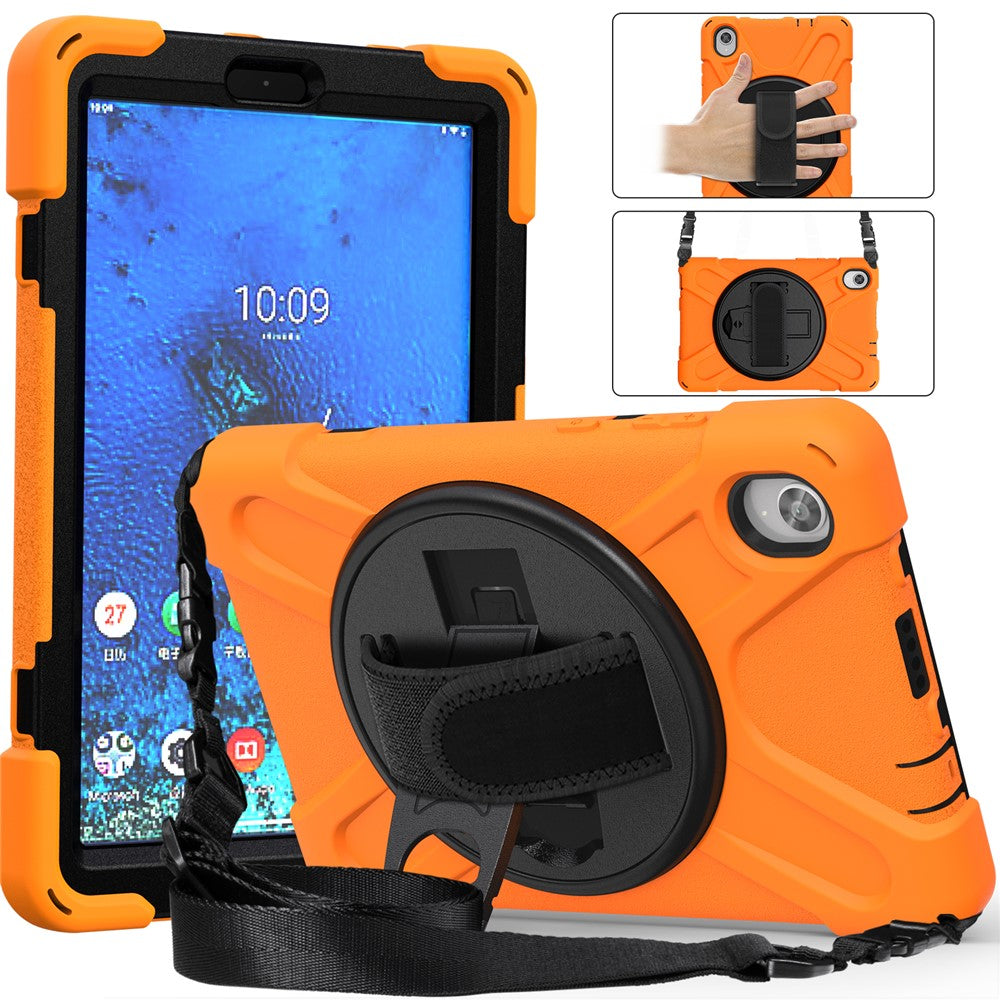 PC and Silicone Tablet Case + Shoulder Strap + Hand Band + 360° Swivel Kickstand for Lenovo Tab M8 2020 - Orange
