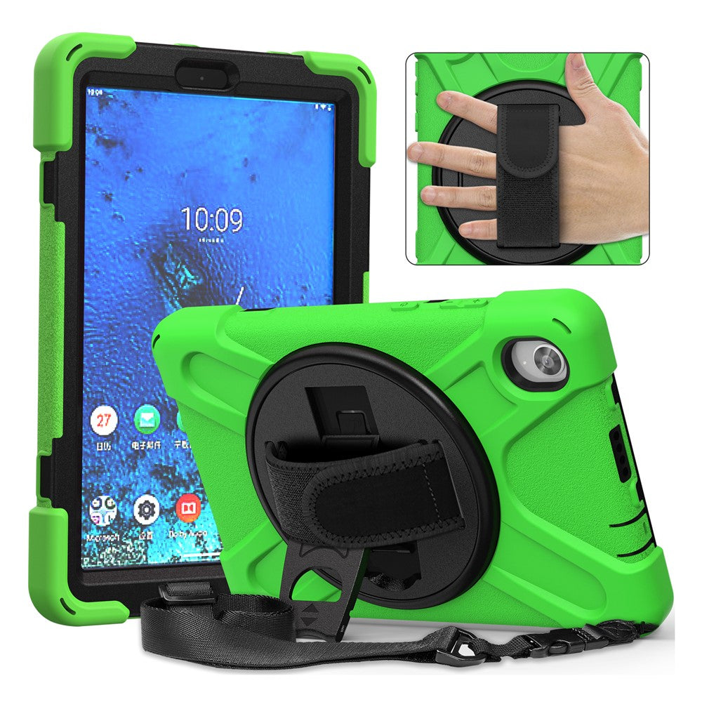 PC and Silicone Tablet Case + Shoulder Strap + Hand Band + 360° Swivel Kickstand for Lenovo Tab M8 2020 - Green