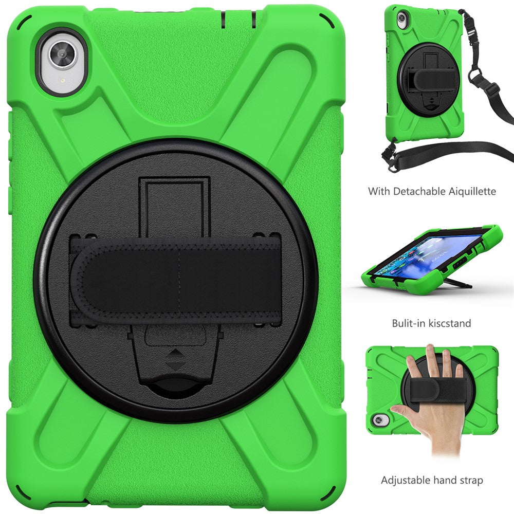 PC and Silicone Tablet Case + Shoulder Strap + Hand Band + 360° Swivel Kickstand for Lenovo Tab M8 2020 - Green