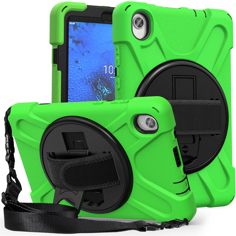 PC and Silicone Tablet Case + Shoulder Strap + Hand Band + 360° Swivel Kickstand for Lenovo Tab M8 2020 - Green
