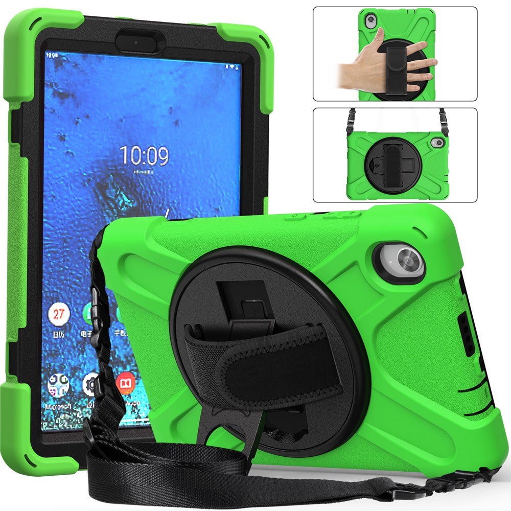 PC and Silicone Tablet Case + Shoulder Strap + Hand Band + 360° Swivel Kickstand for Lenovo Tab M8 2020 - Green