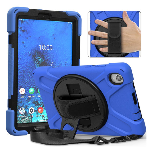 PC and Silicone Tablet Case + Shoulder Strap + Hand Band + 360° Swivel Kickstand for Lenovo Tab M8 2020 - Blue