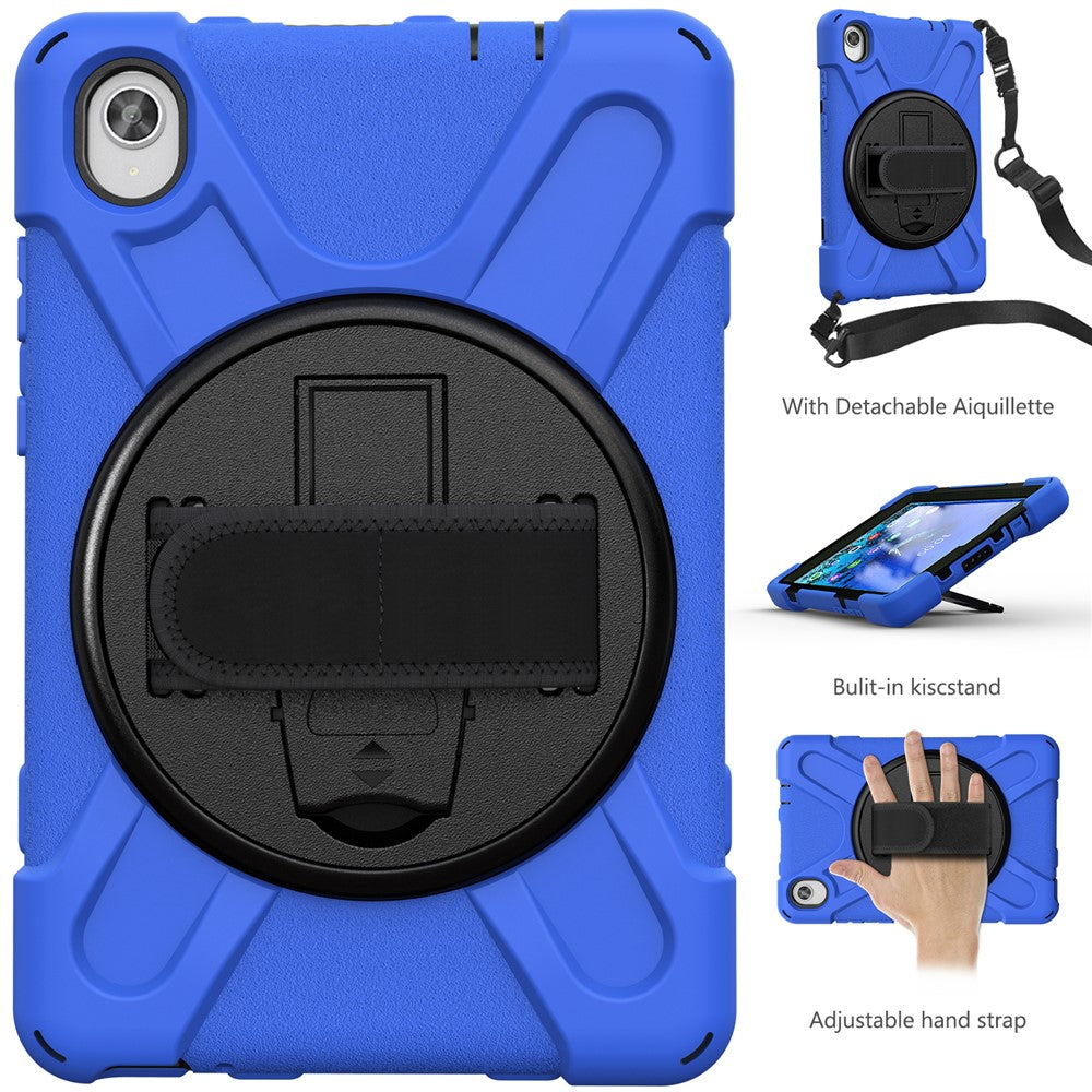PC and Silicone Tablet Case + Shoulder Strap + Hand Band + 360° Swivel Kickstand for Lenovo Tab M8 2020 - Blue