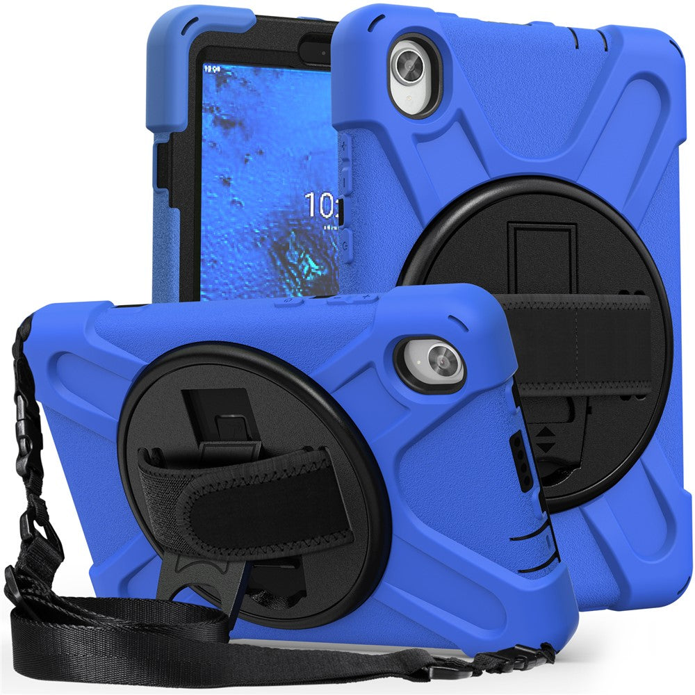 PC and Silicone Tablet Case + Shoulder Strap + Hand Band + 360° Swivel Kickstand for Lenovo Tab M8 2020 - Blue