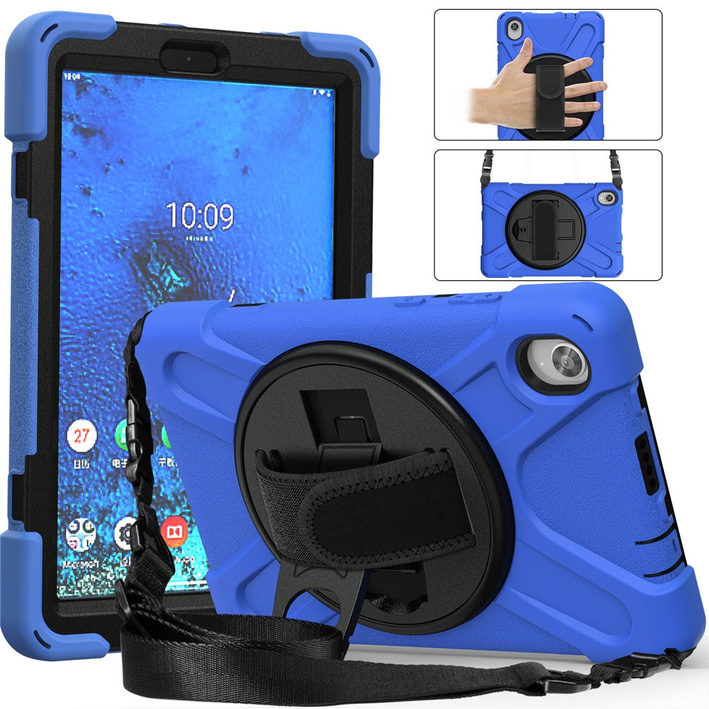 PC and Silicone Tablet Case + Shoulder Strap + Hand Band + 360° Swivel Kickstand for Lenovo Tab M8 2020 - Blue