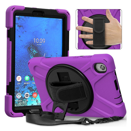 PC and Silicone Tablet Case + Shoulder Strap + Hand Band + 360° Swivel Kickstand for Lenovo Tab M8 2020 - Purple