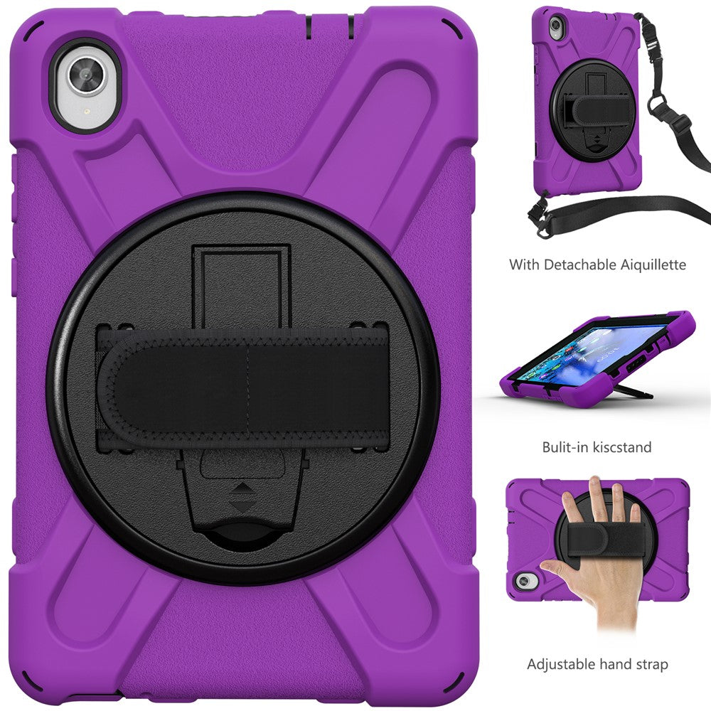 PC and Silicone Tablet Case + Shoulder Strap + Hand Band + 360° Swivel Kickstand for Lenovo Tab M8 2020 - Purple