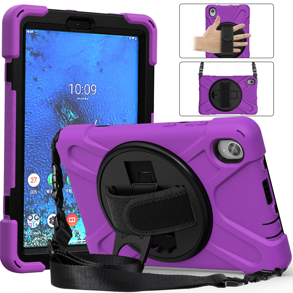PC and Silicone Tablet Case + Shoulder Strap + Hand Band + 360° Swivel Kickstand for Lenovo Tab M8 2020 - Purple